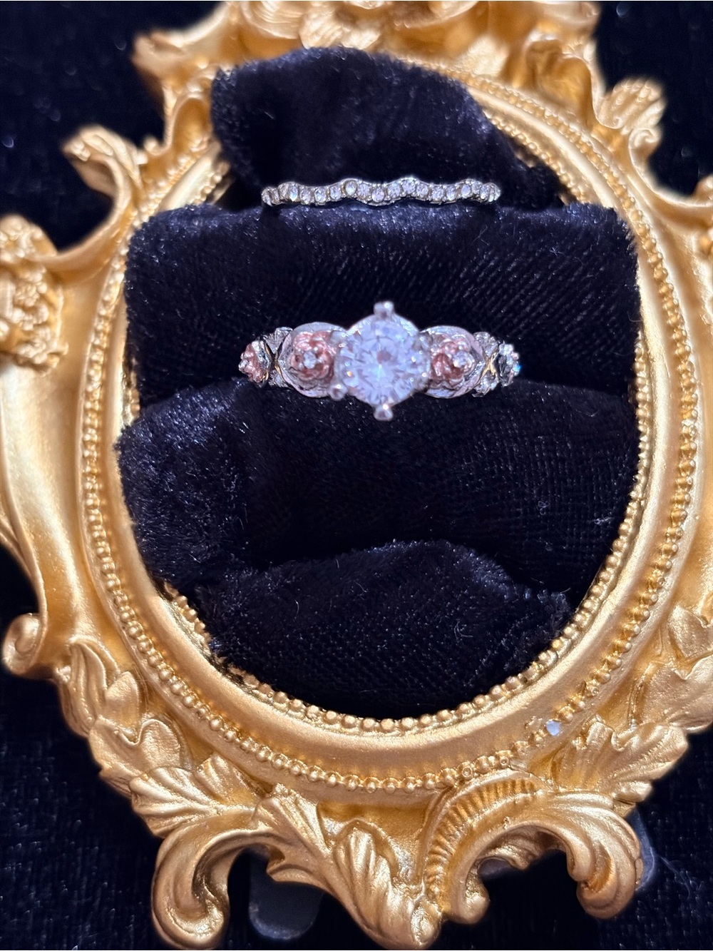 Rose Gold Floral Solitaire Engagement Ring set with Diamond Accents